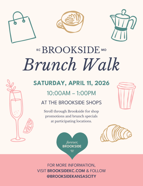 Experience the best of Brookside, Kansas City’s favorite historic shopping district during the 2026 Brunch Walk, Saturday, April 11th from 10 am to 1 pm